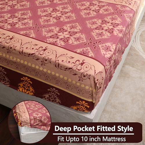 DAKSH Premium 180 TC 100% Cotton Floral Printed King Bed Sheet with 2 Pillow Cover, Multicolor - Image 4