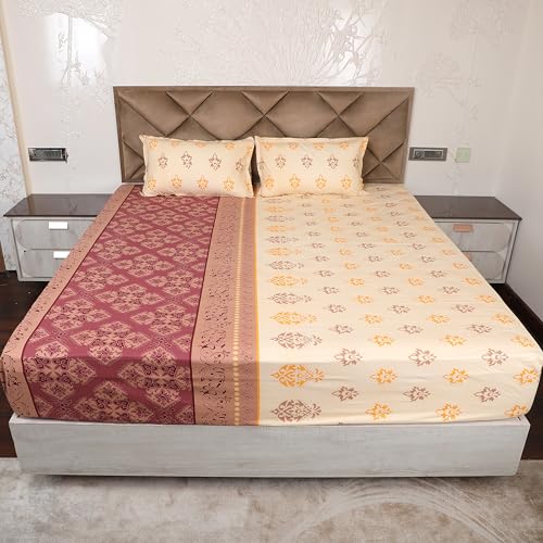 DAKSH Premium 180 TC 100% Cotton Floral Printed King Bed Sheet with 2 Pillow Cover, Multicolor - Image 1
