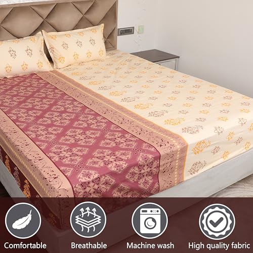 DAKSH Premium 180 TC 100% Cotton Floral Printed King Bed Sheet with 2 Pillow Cover, Multicolor - Image 3
