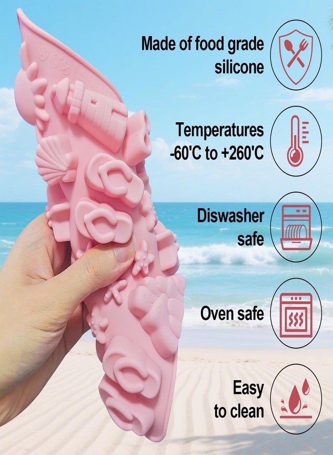 Fuehbur Summer Beach Theme Silicone Candy Molds 2 PCS, Fuehbur Chocolate Moulds Set for Resin, Coastal Design with Palm Tree, Lighthouse, Seashell, Starfish, Pineapple, Sand Castle Tropical Patterns(2 Pack) - Image 3