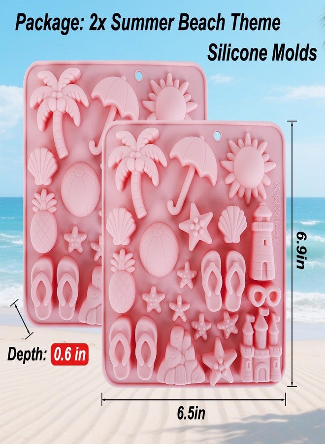 Fuehbur Summer Beach Theme Silicone Candy Molds 2 PCS, Fuehbur Chocolate Moulds Set for Resin, Coastal Design with Palm Tree, Lighthouse, Seashell, Starfish, Pineapple, Sand Castle Tropical Patterns(2 Pack) - Image 4