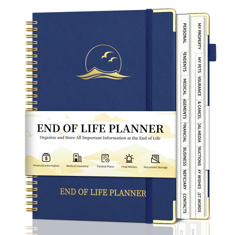 Homlive End of Life Planner, Estate Planning Organizer with Tabs for Senior, Spiral Funeral Planning Book with Large Font, Gold Corner Guards & Inner Pocket for Will Preparation, 7.36" x 10.4", Blue - Image 1