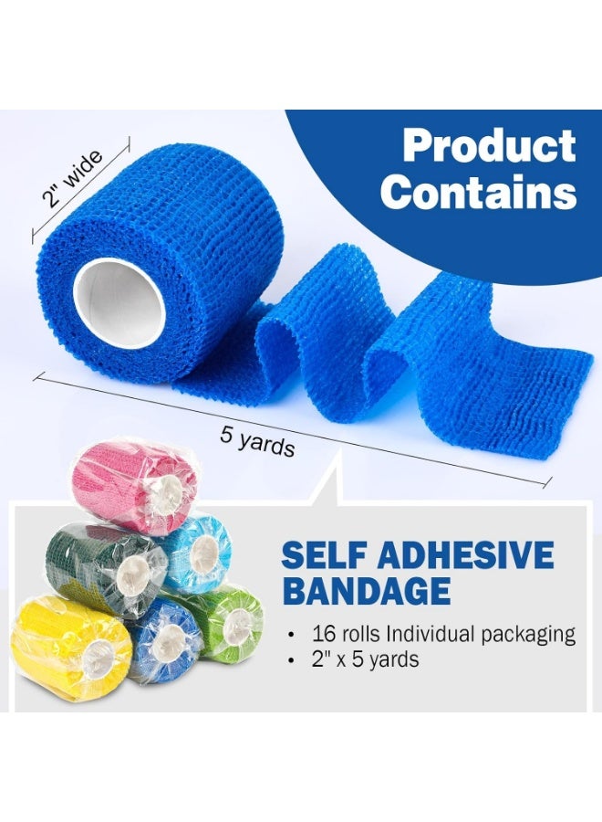 Meetion 16 Pack Self Adhesive Bandage Wrap, 2" X 5 Yards Elastic Cohesive Bandage Wrap, Color Athletic Tape, Vet Wrap, Ankle Tape, Tattoo Grip Tape Wrap - Image 2