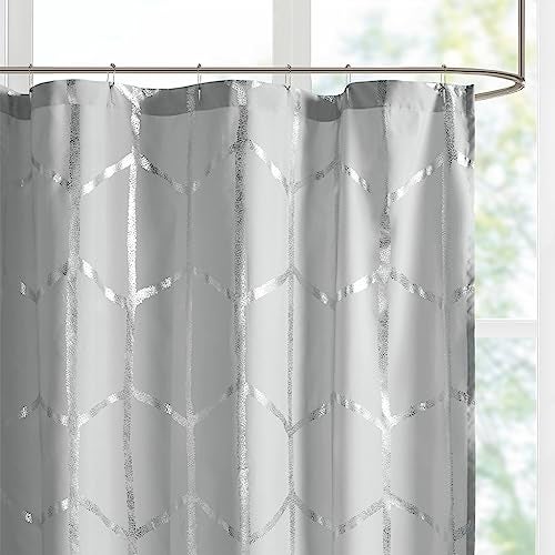 Intelligent Design Raina Shower Curtain Printed Geometric Metallic Machine Washable Modern Home Bathroom Decorations, 72 in x 72 in, Grey - Image 4