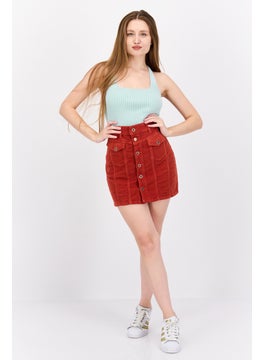 Pepe Jeans Women Textured High Waist Mini Skirt, Rust Brown  - Image 2