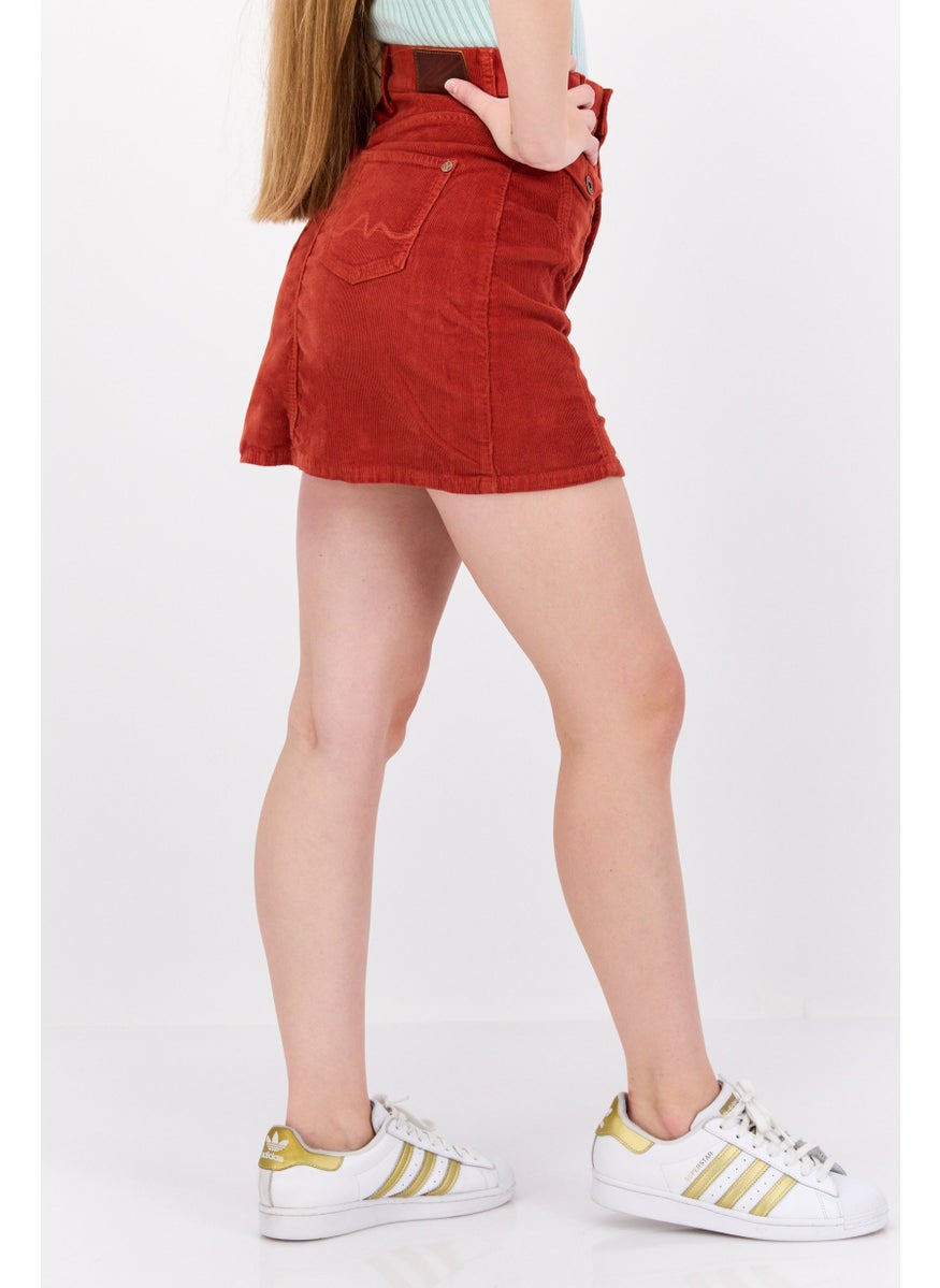 Pepe Jeans - Women Textured High Waist Mini Skirt, Rust Brown - Image 1