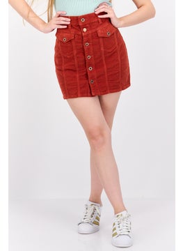 Pepe Jeans Women Textured High Waist Mini Skirt, Rust Brown  - Image 1
