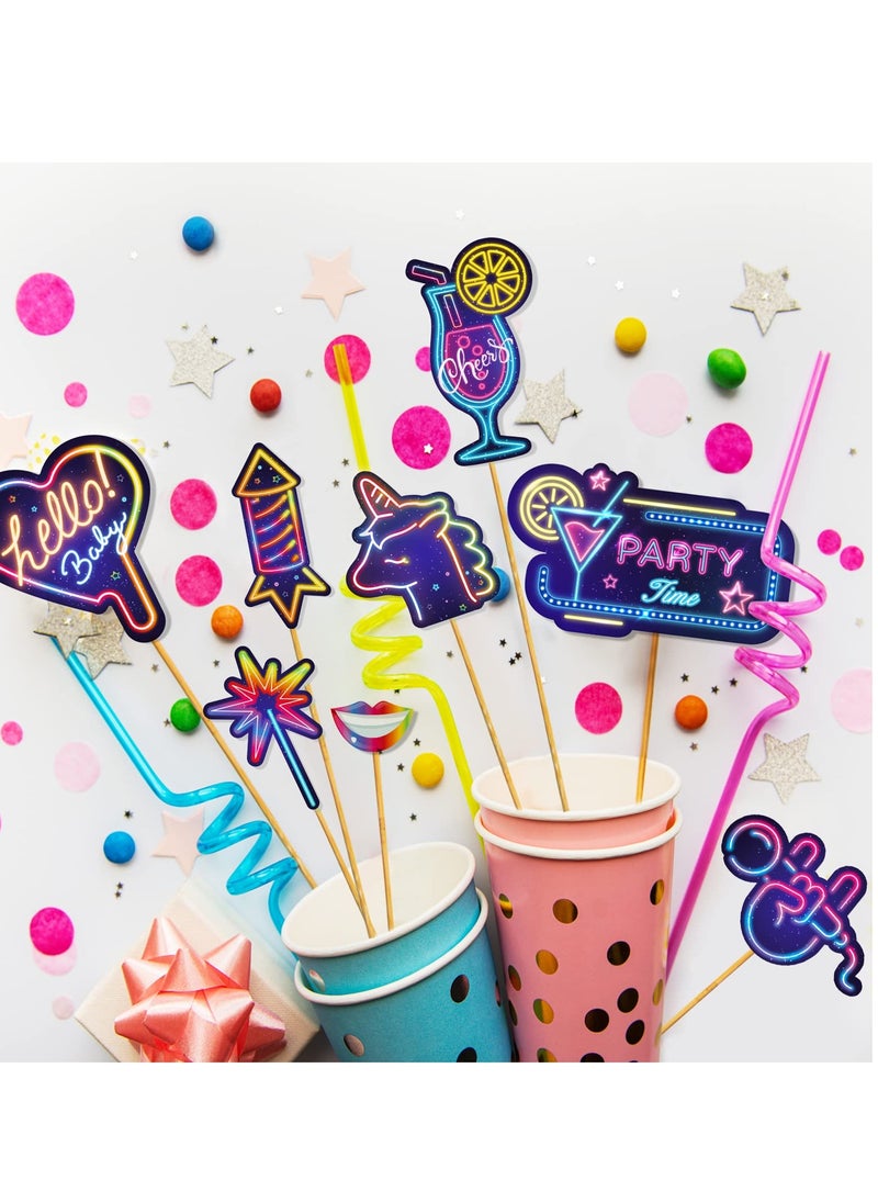 SYOSI - 30 Pcs Glow in the Dark Neon Photo Booth Props with Stick Neon Glow Party Decorations Glow Party Favor Fluorescent Party Supplies for Birthday Rock Disco Black Light 80S 90S Party Decorations - Image 1