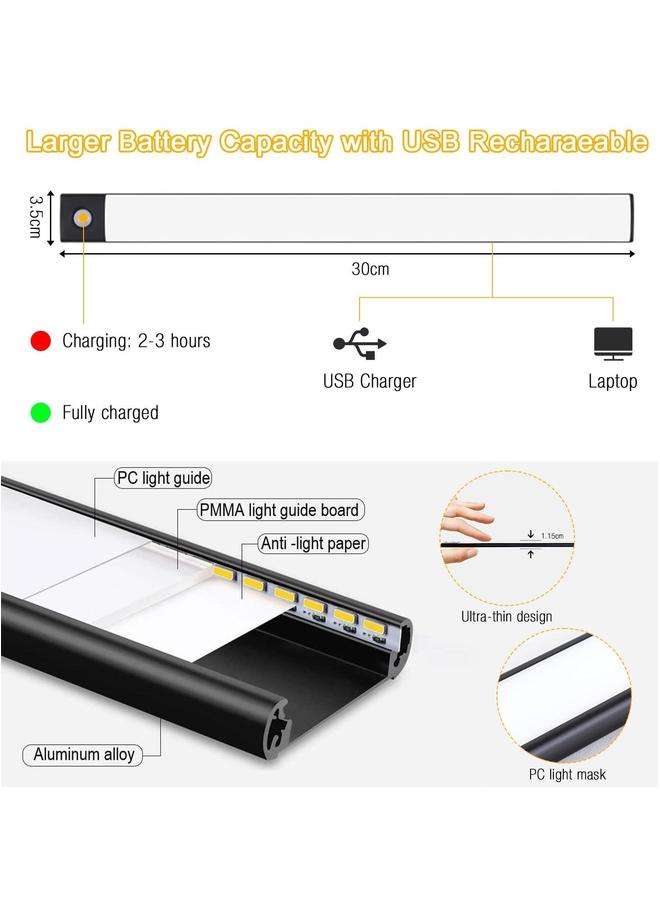 HOMESTAR Motion Sensor Closet Lights, 3-Color Dimming LED Rechargeable Night Light, Magnetic Wireless Light for Kitchen, Staircase, Wardrobe, Study Light(Black)  - Image 2