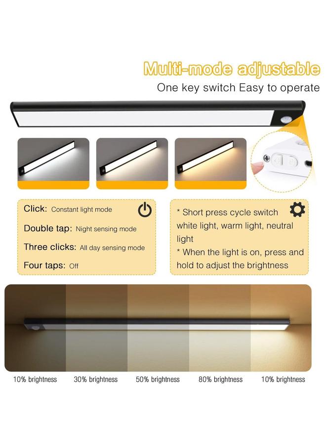 HOMESTAR Motion Sensor Closet Lights, 3-Color Dimming LED Rechargeable Night Light, Magnetic Wireless Light for Kitchen, Staircase, Wardrobe, Study Light(Black)  - Image 4
