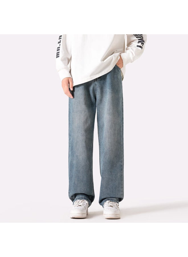 Homlean Men's Jeans Autumn New Loose Straight Leg Pants American Wide Leg Trendy Casual Pants Hl87 Navy XL - Image 4