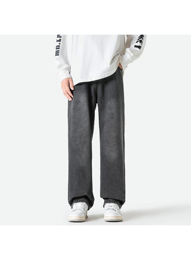 Homlean Men's Jeans Autumn New Loose Straight Leg Pants American Wide Leg Trendy Casual Pants Hl87 Navy XL - Image 5
