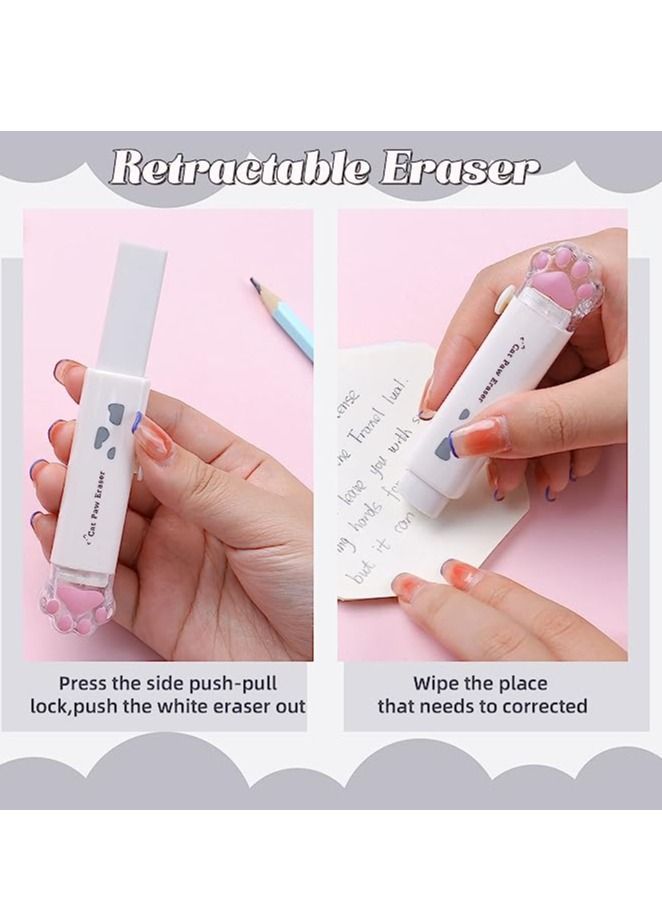 Gerenic 8 Pcs Cute Cat Paw Stationery Set Kawaii School Supplies Including Pencil Sharpener Retractable Eraser Correction Tape Sticky Notes Ruler Mini Scissors Utility Knife for Cat Lovers Students (White) - Image 3