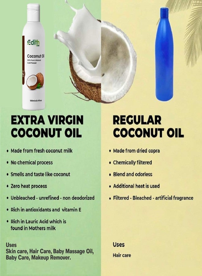 EDITH زيت جوز الهند العضوي النقي من إديث ناتشورالز - لشعر وبشرة صحية، وتدليك الأطفال والجسم - 100 مل - Image 3