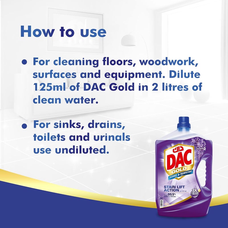 DAC Gold Disinfectant Multi-Purpose Cleaner, Lavender, 3 + 1 L - Image 5