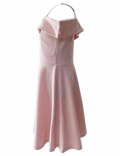 LuckyShe Girls Elegant Princess Cold Shoulder Fold Pleated High Waist Flared A Line Party Dresses,Pink,11-12 Years - Image 4