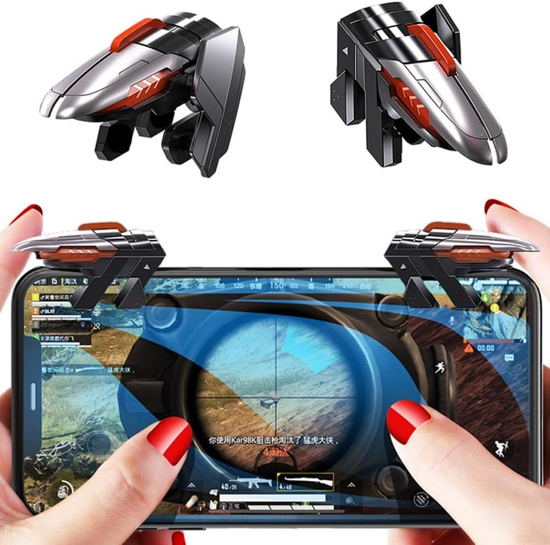 Rakizbe مشغلات لعبة Rakizbe PUBG للهواتف المحمولة، 4 مشغلات [تشغيل بـ 6 أصابع] حساسية عالية للتصويب، وحدة تحكم ألعاب مع مقابض وأزرار عصا تحكم - Image 1