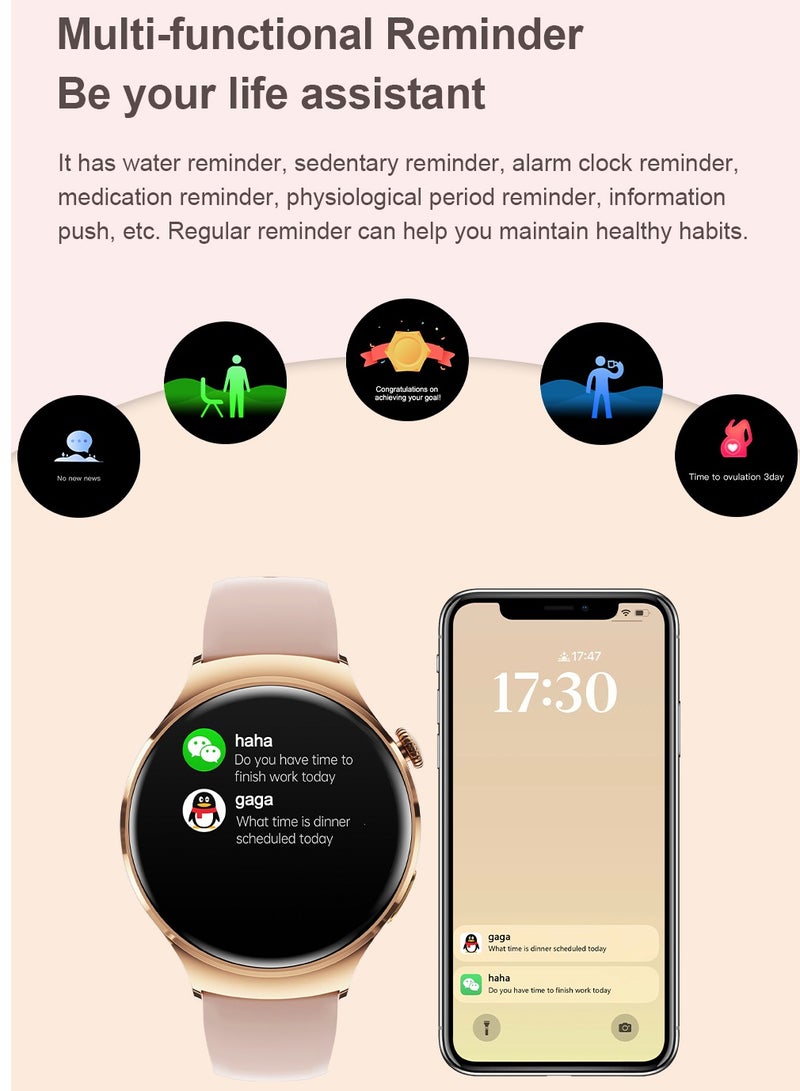 AROAQ M11 Smart Watch For Women, Elegant Design HD Bluetooth Call Smart Wrist Watch, NFC Voice Assistant Fitness Watch with Sleep Monitoring Blood Pressure Body Temperature Call Recorder, (Pink) - Image 4