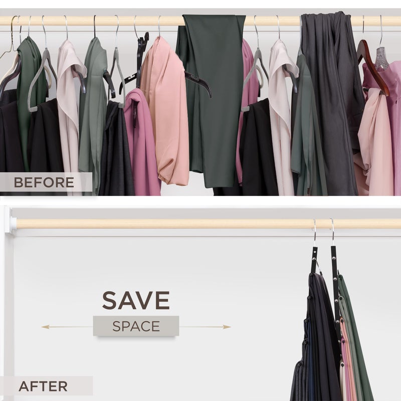 MORALVE Pants Hangers Space Saving - 2 Pack European Beechwood Scarf and Jean Hangers - Closet Organizer and Space Saver Pant Rack, Leggings Hanger, and Scarf Holder with 360Â° Swivel Hook - Image 3