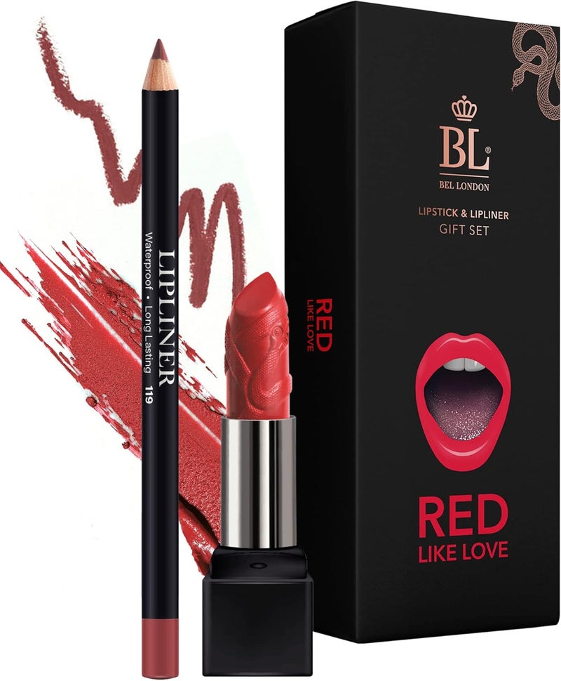 BL Color Matched Red Lip Liner Lipstick Set FullCoverage Argan Long Lasting Lipstick and Lip Liner Set With Natural Oils for Nourishment Hydration Protection