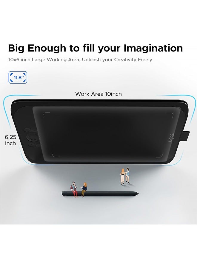 Ugee Drawing Tablet,UGEE M808 10x6 Inch, 8192 Levels Pressure, Battery-Free Stylus, 8 Shortcut Keys, Digital Art Tablet for Drawing, Design, Online Teaching, Mac/Windows/Chrome Os/Android, Black - Image 2