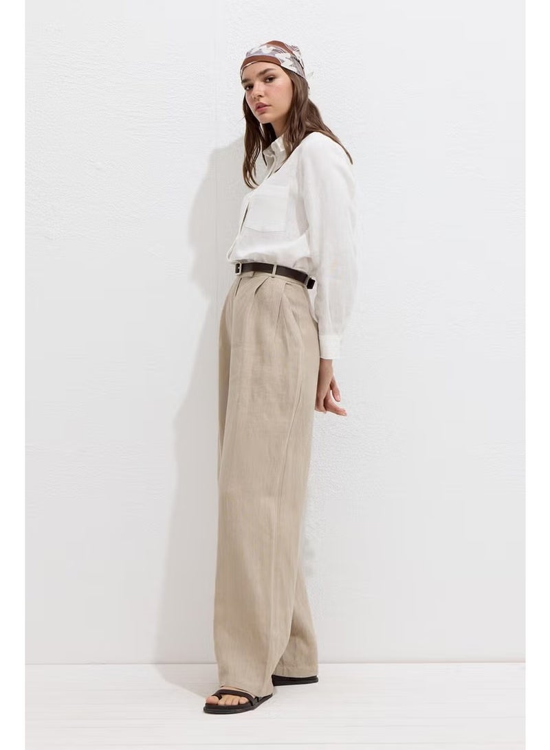 Manuka Coated Buttoned Linen Fit Shirt Ecru - Image 5