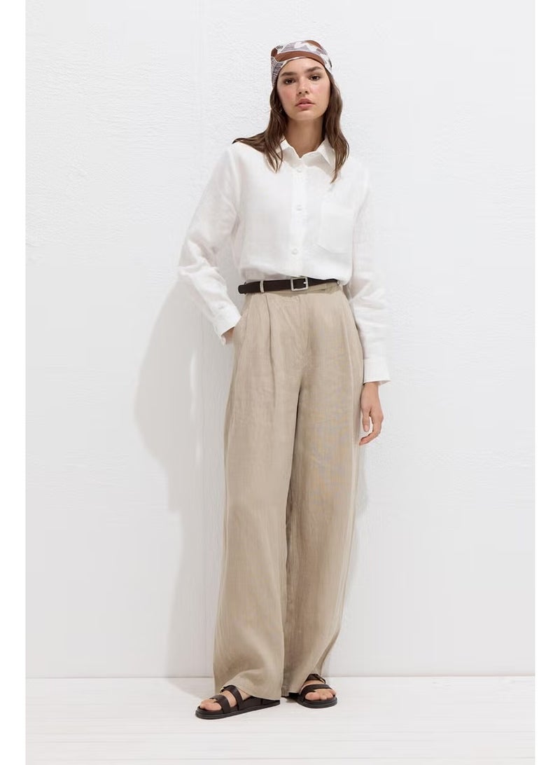 Manuka Coated Buttoned Linen Fit Shirt Ecru - Image 2