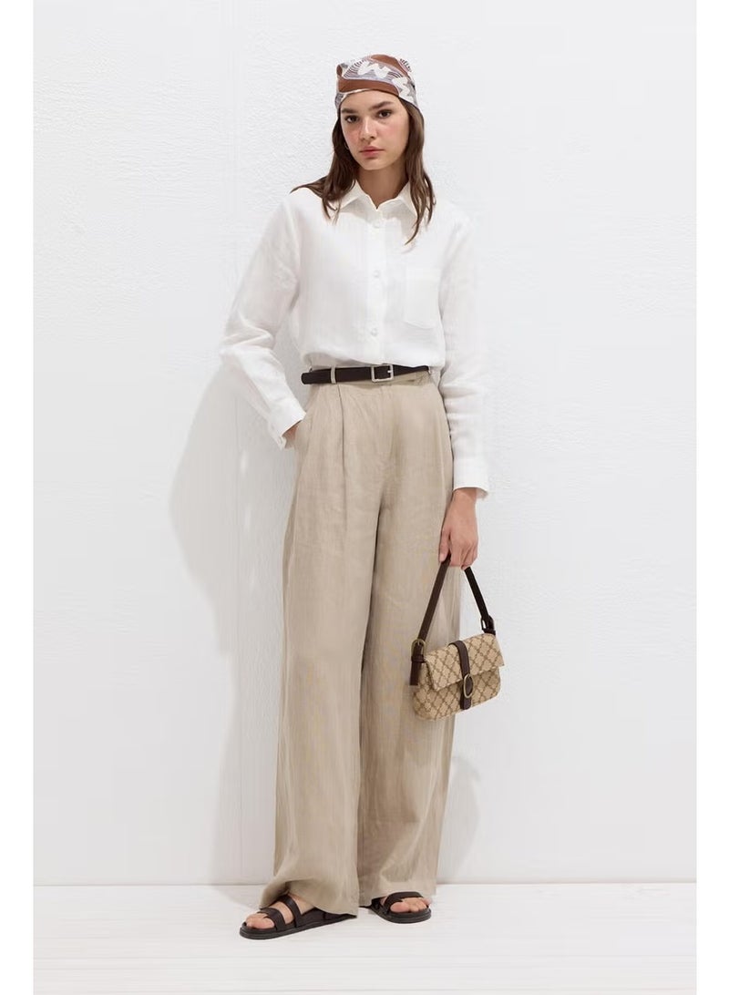 Manuka Coated Buttoned Linen Fit Shirt Ecru - Image 1