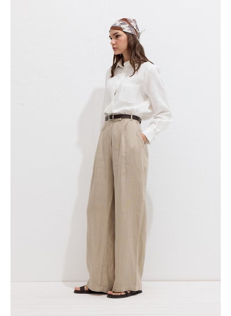 Manuka Coated Buttoned Linen Fit Shirt Ecru - Image 4