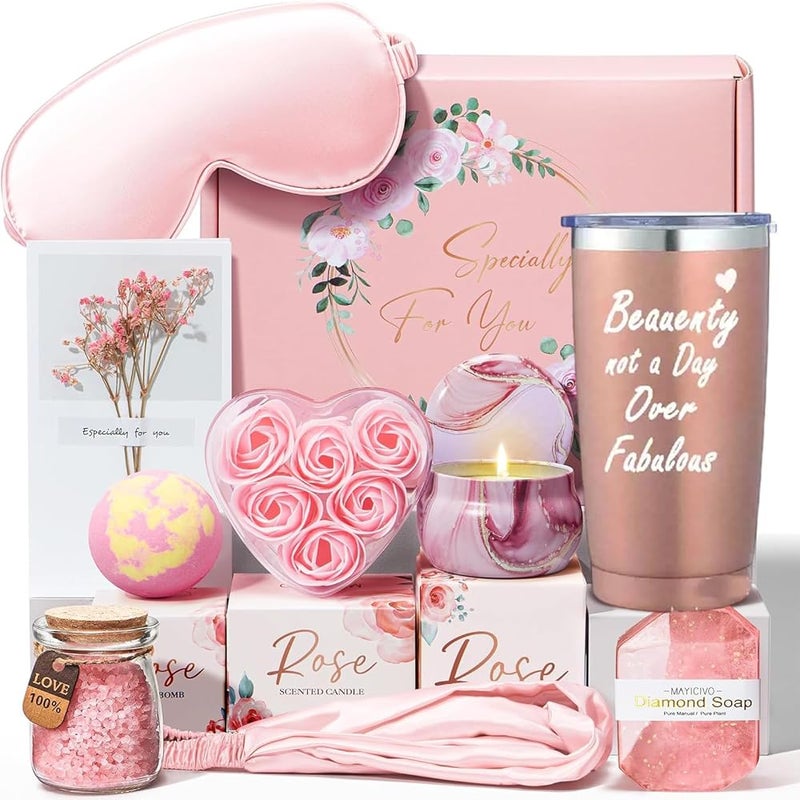 Beauenty 10PC Scented Candles & Bath Bombs Set,Gifts for Women for Birthday Women's Day Mother's Day,Bubble Bath Set Gifts,Relaxing Spa Gift Set for Women (pink) - Image 1