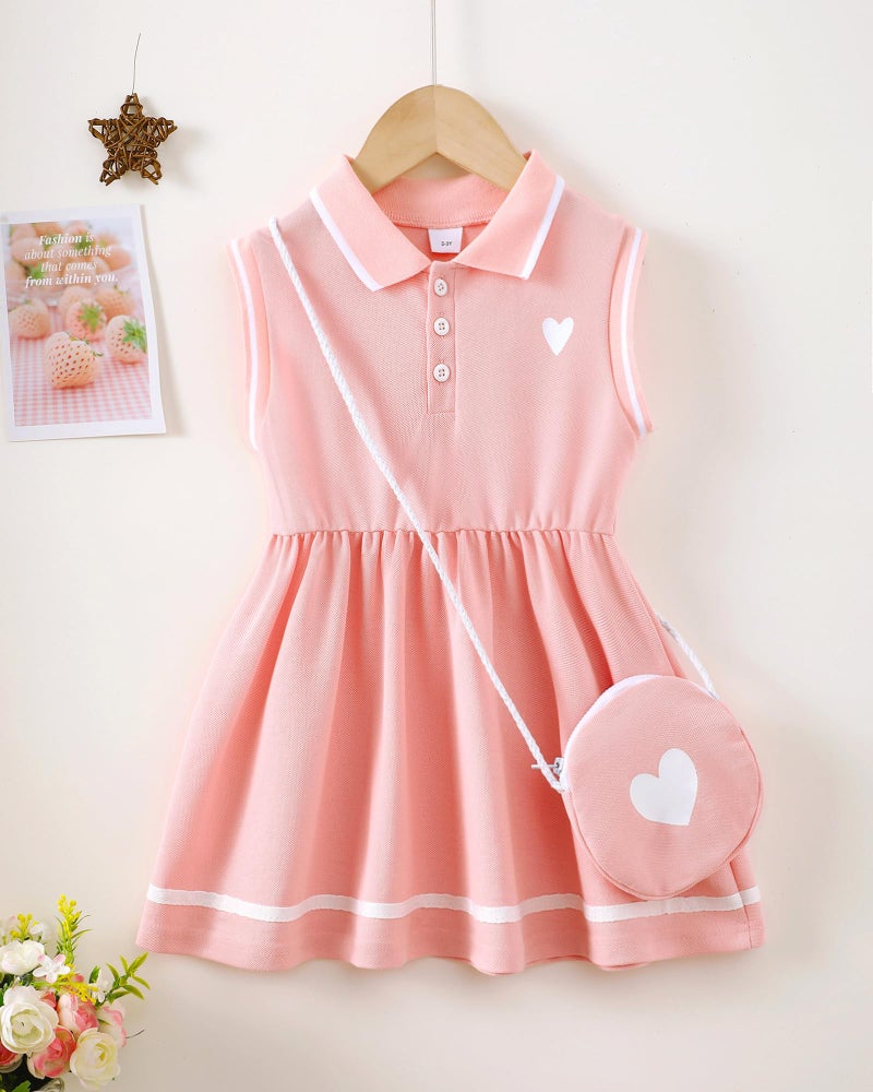 Saeaby Little Baby Girl Clothes Girl Summer Toddler Outfits Sleeveless Sporty Ruffle Dress Shirt with Shoulder Bag Playwear Sundress 5T 6T Girls Clothes Pink - Image 2