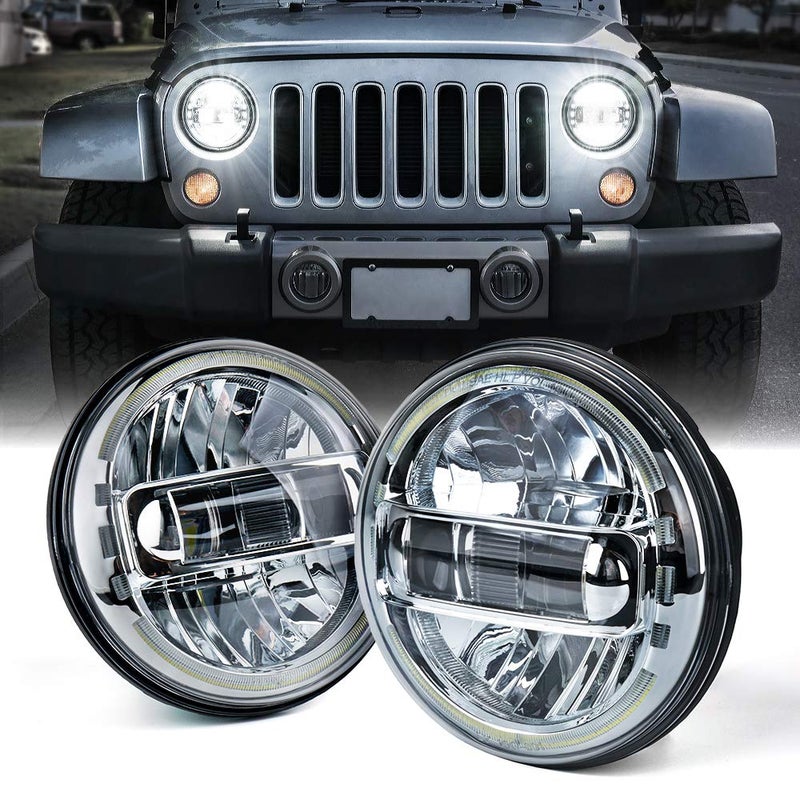 Xprite 7 Inch LED Headlights DOT Approved Compatible with 19972018 Jeep Wrangler JK LJ CJ TJ Hummer H1 H2 Halo Ring DOT Approved HighLow Beam Plug Play Chrome