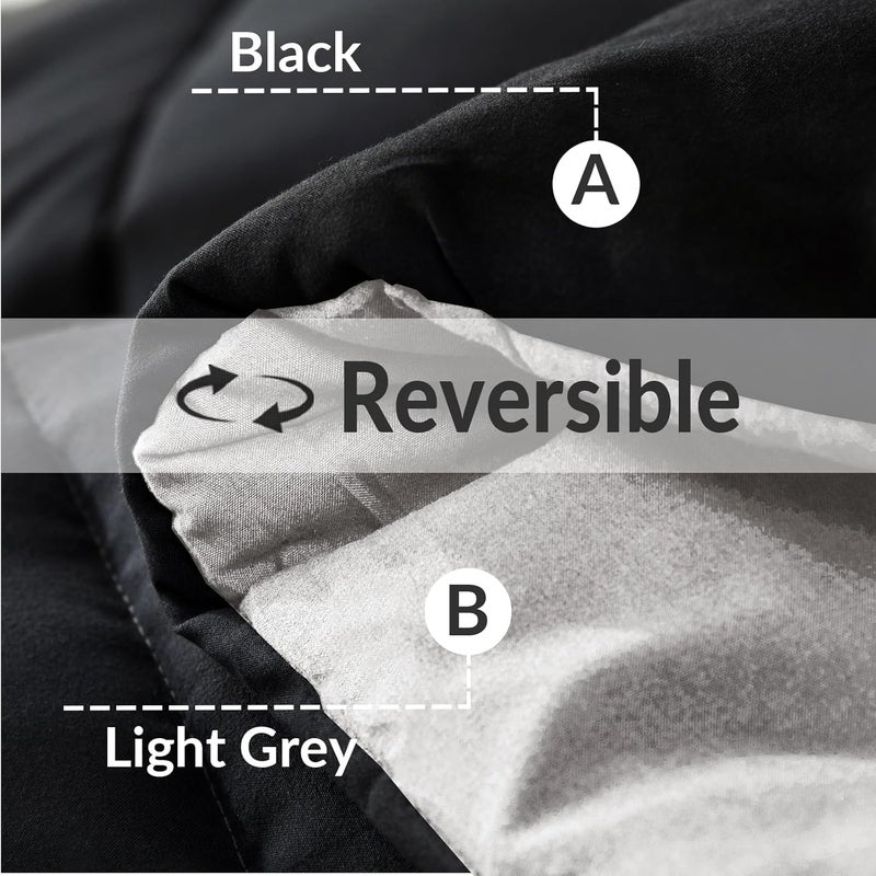 Reversible Duvet King Size for All Seasons, 7.5 Tog Down Alternative Box Sitiched Duvets, Lightweight and Machine Washable Comforter, 220X240 cm, Black,Light Grey - Image 4