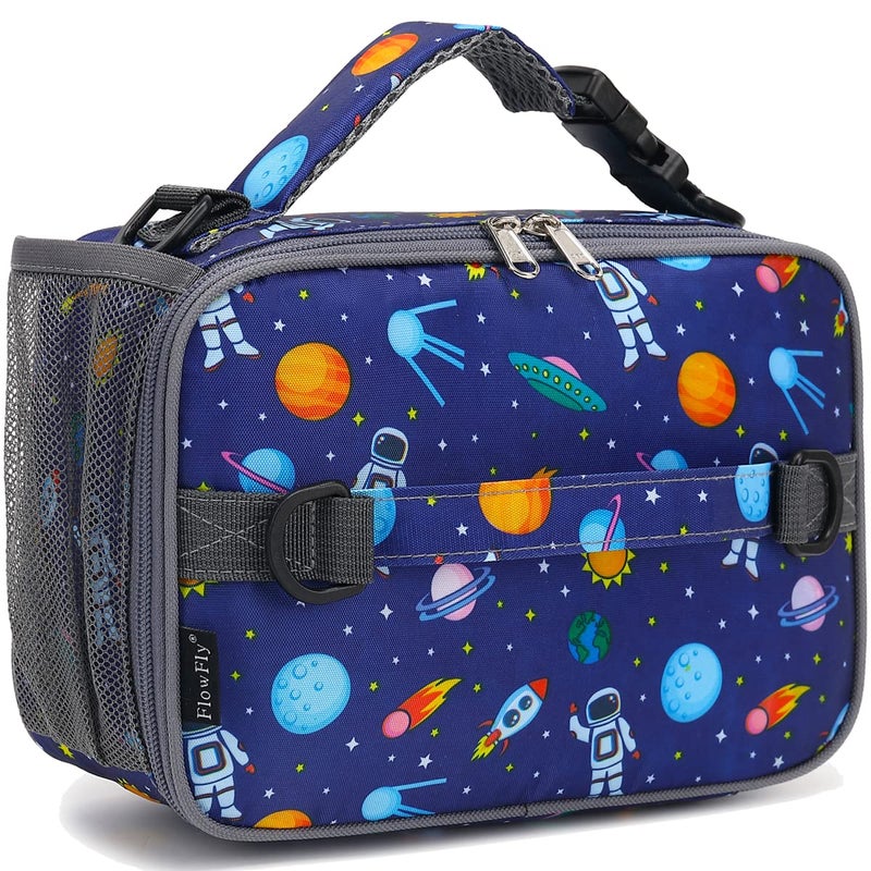FlowFly Kids Lunch Bag Durable Insulated School Lunch Box with Shoulder Strap and Bottle Holder Waterresistant Thermal Small Lunch Cooler Tote for Teen Boys GirlsAstronaut