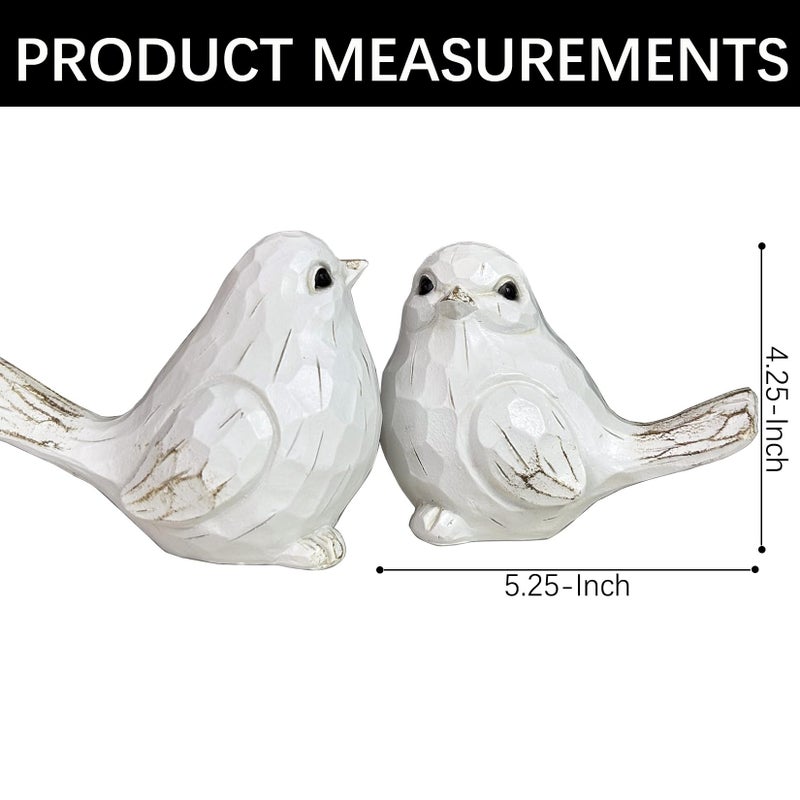 realideas Set of 2 White Bird Decor for Home Decor, Farmhouse Bird Decor Bird Statue Sculpture - Decorative Carved Rustic Distressed Animal Bird Decor Ornaments - Collectible Bird Figurine | Spring - Image 2