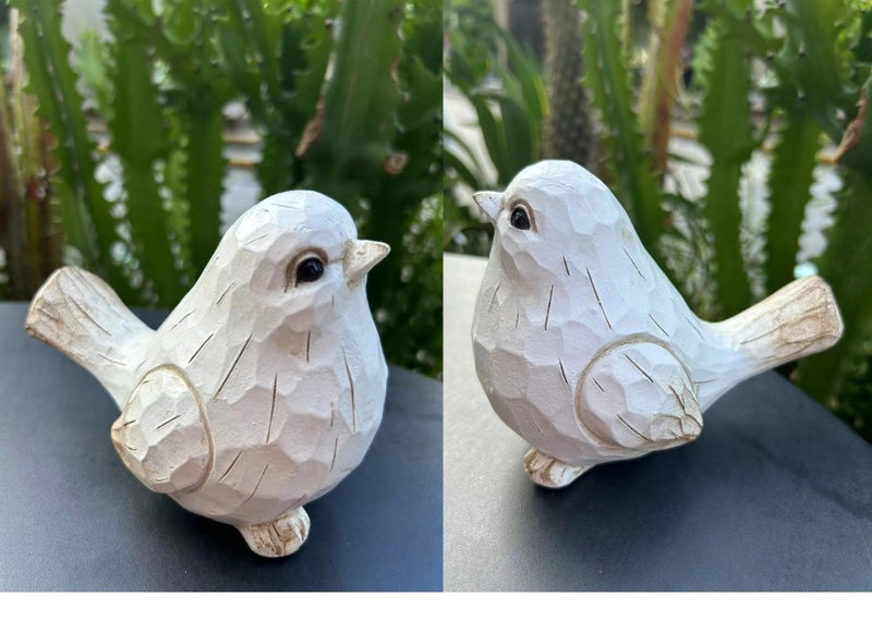 realideas Set of 2 White Bird Decor for Home Decor, Farmhouse Bird Decor Bird Statue Sculpture - Decorative Carved Rustic Distressed Animal Bird Decor Ornaments - Collectible Bird Figurine | Spring - Image 5