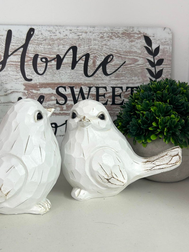 realideas Set of 2 White Bird Decor for Home Decor, Farmhouse Bird Decor Bird Statue Sculpture - Decorative Carved Rustic Distressed Animal Bird Decor Ornaments - Collectible Bird Figurine | Spring - Image 4