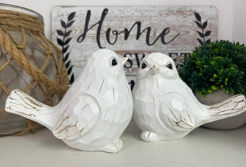 realideas Set of 2 White Bird Decor for Home Decor, Farmhouse Bird Decor Bird Statue Sculpture - Decorative Carved Rustic Distressed Animal Bird Decor Ornaments - Collectible Bird Figurine | Spring - Image 3