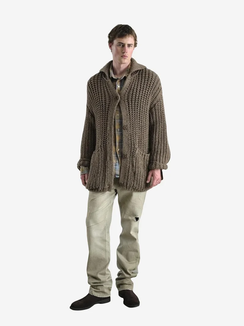 جيستو GIESTO Oversized Ribbed Knitwear Cardigan with Turtleneck and Pockets