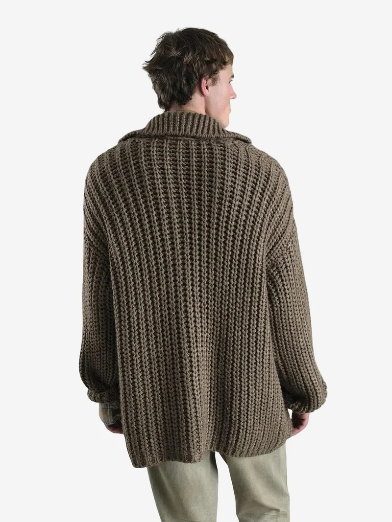 Giesto Beaver Brown GIESTO Oversized Ribbed Knitwear Cardigan with Turtleneck and Pockets for Men | Best Price UAE