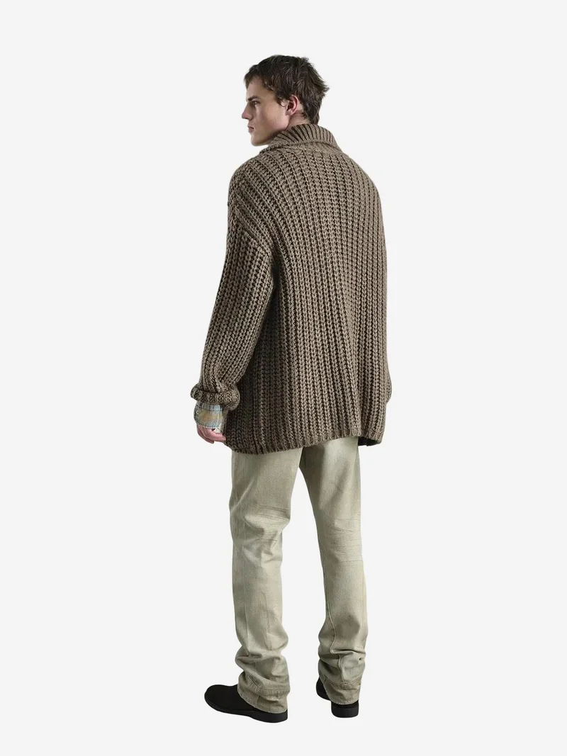 Giesto Beaver Brown GIESTO Oversized Ribbed Knitwear Cardigan with Turtleneck and Pockets for Men | Best Price UAE