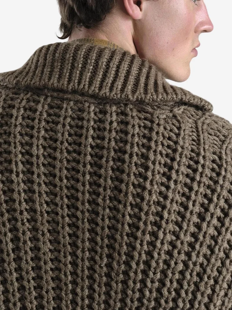 Giesto Beaver Brown GIESTO Oversized Ribbed Knitwear Cardigan with Turtleneck and Pockets for Men | Best Price UAE