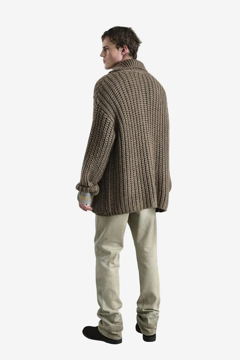 Giesto Beaver Brown GIESTO Oversized Ribbed Knitwear Cardigan with Turtleneck and Pockets for Men | Best Price UAE