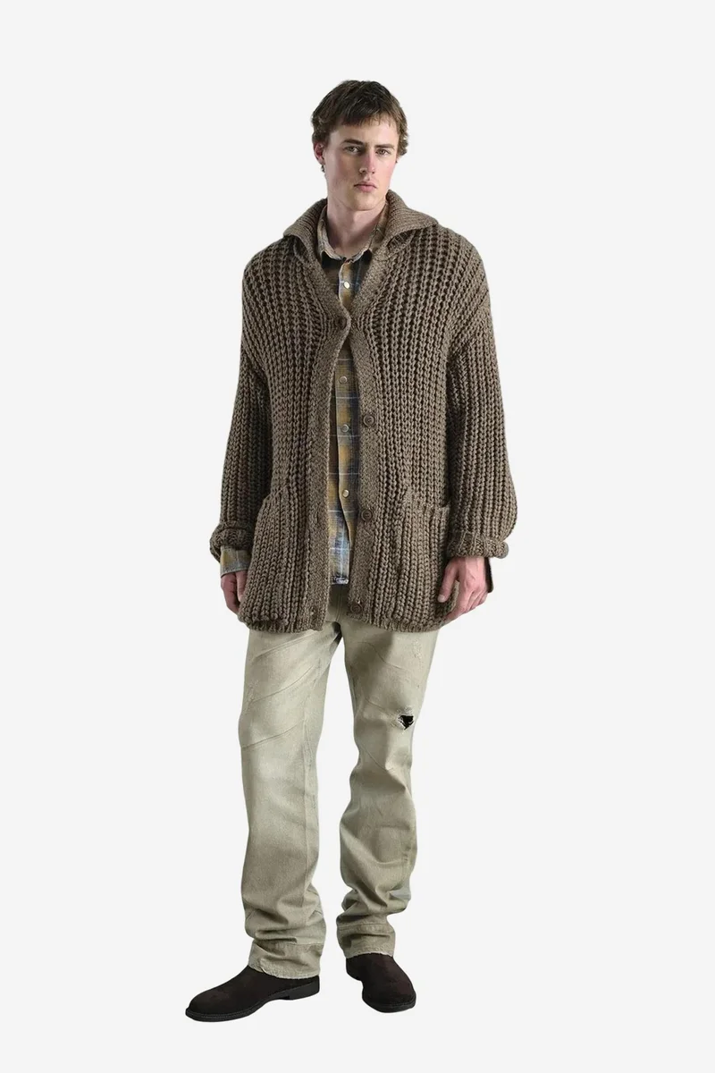 GIESTO Oversized Ribbed Knitwear Cardigan with Turtleneck and Pockets