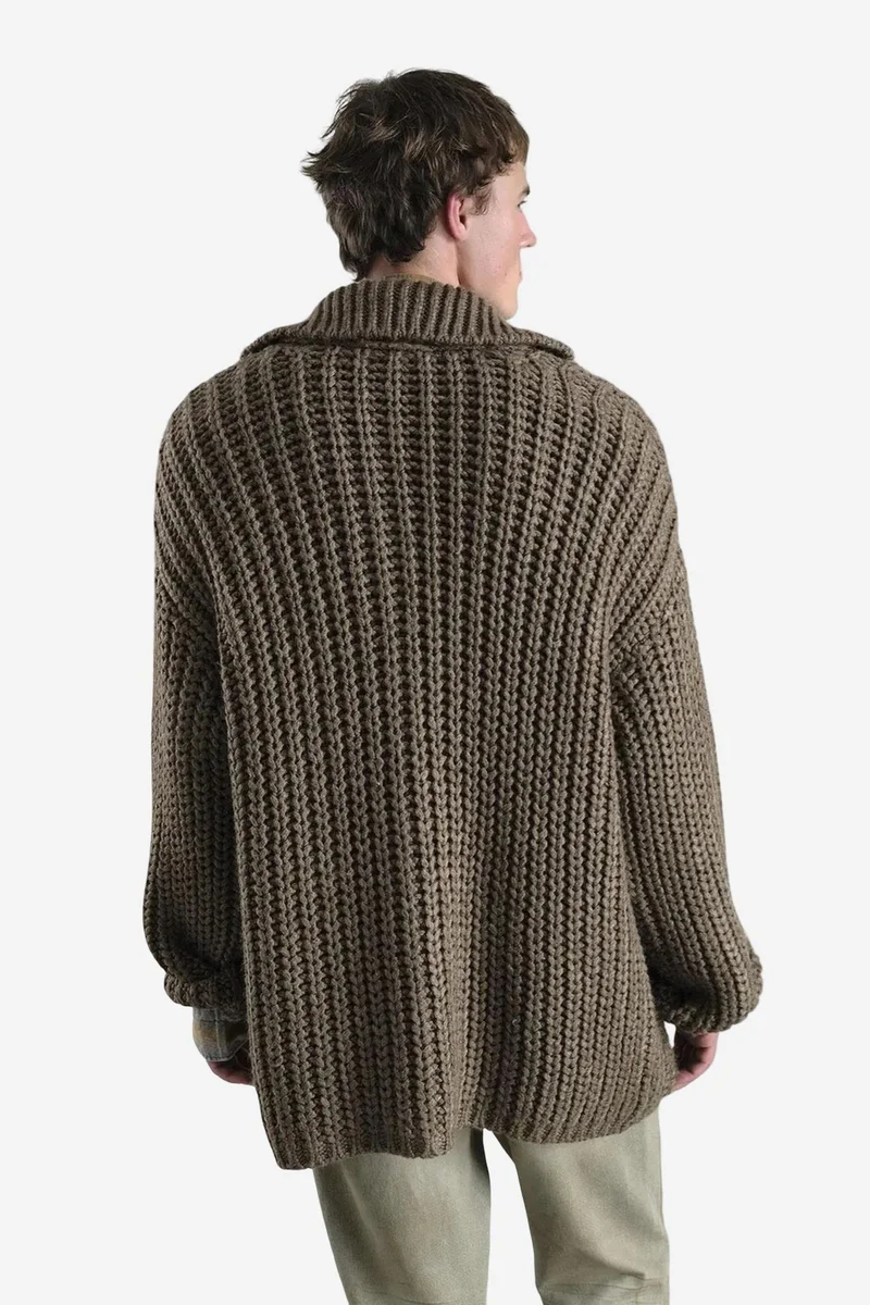 Giesto Beaver Brown GIESTO Oversized Ribbed Knitwear Cardigan with Turtleneck and Pockets for Men | Best Price UAE