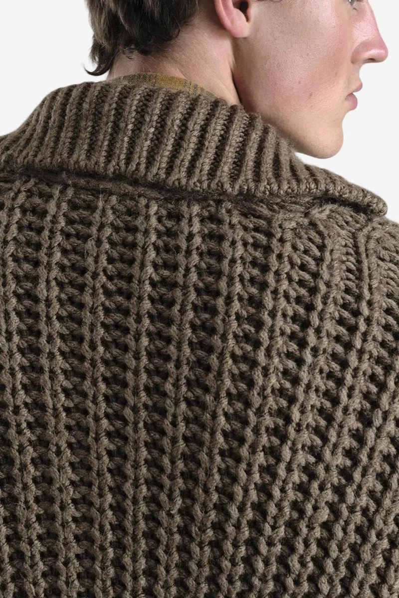 Giesto Beaver Brown GIESTO Oversized Ribbed Knitwear Cardigan with Turtleneck and Pockets for Men | Best Price UAE