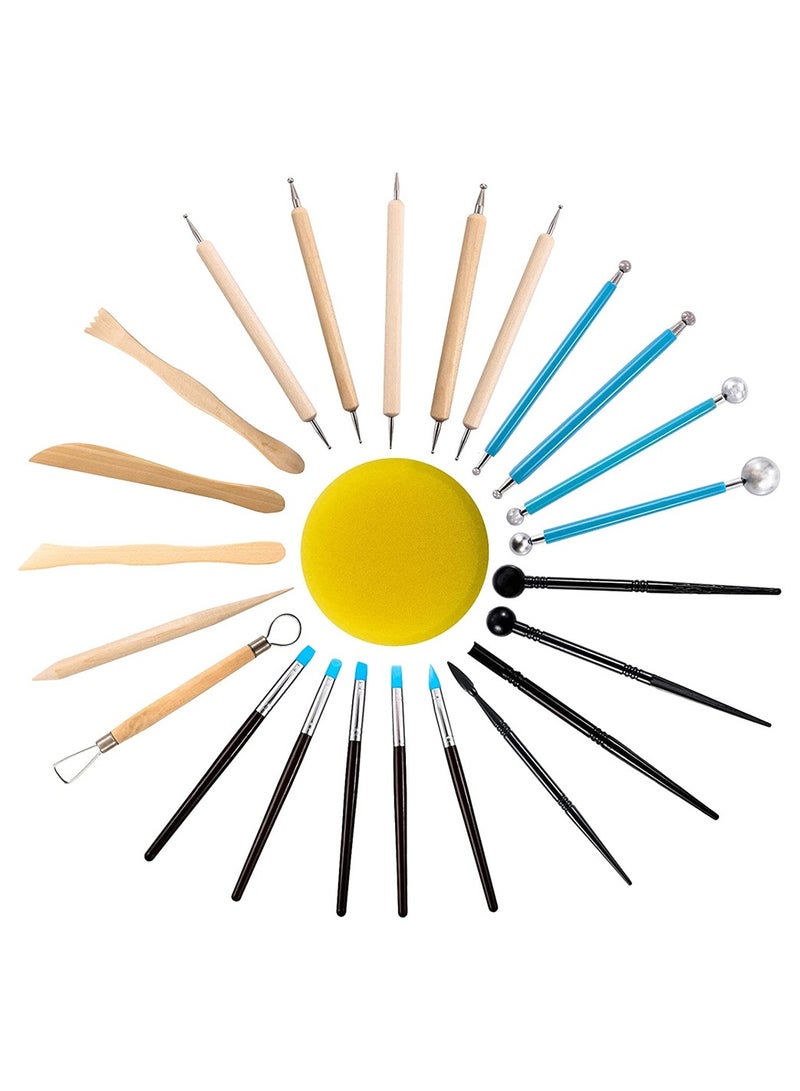 Excefore 24pcs Polymer Clay Carving Tools, Pottery Tools for Adults, Kids and Beginners, Wooden Handle Ceramic Sculpture Carving Kit for Petroglyphs - Image 1
