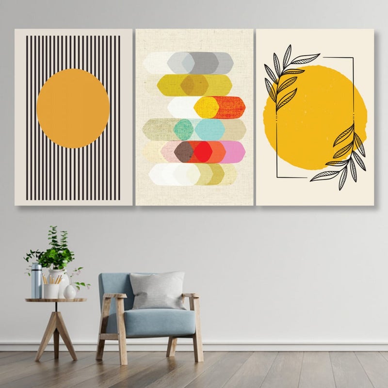 Marktna Three canvas panels with an abstract art design and a hollow frame, measuring (120×60), three pieces - Image 1