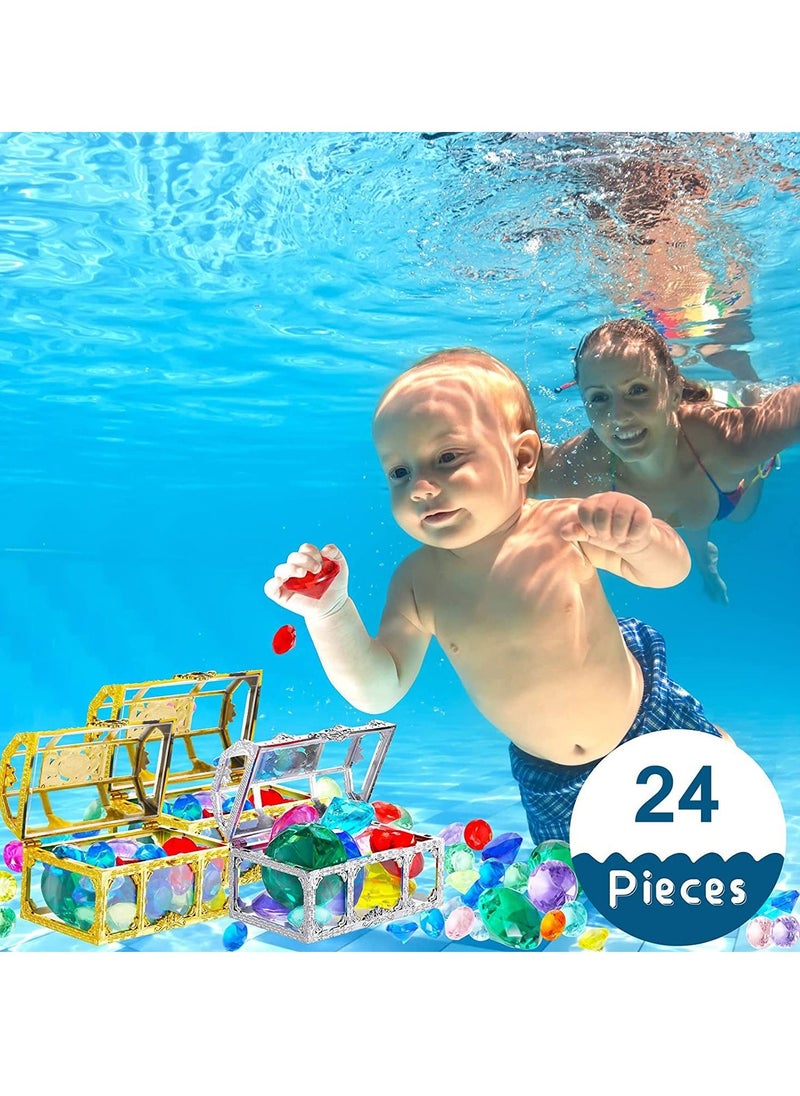 Y&D 24 Diving Gems Pool Toys with 3 Treasures Pirate Box Summer Swimming Teaching Colorful Sinking Underwater Gem Dive Throw Toy  - Image 5