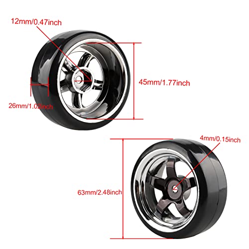 Shaluoman جنط شالوومان 5-spoke 12mm مع إطارات بلاستيكية صلبة لسيارات RC 1:10 درفت لون أسود، إطارات وعجلات RC 1/10 لسيارات درفت Redcat HSP HPI 1/10 - Image 5